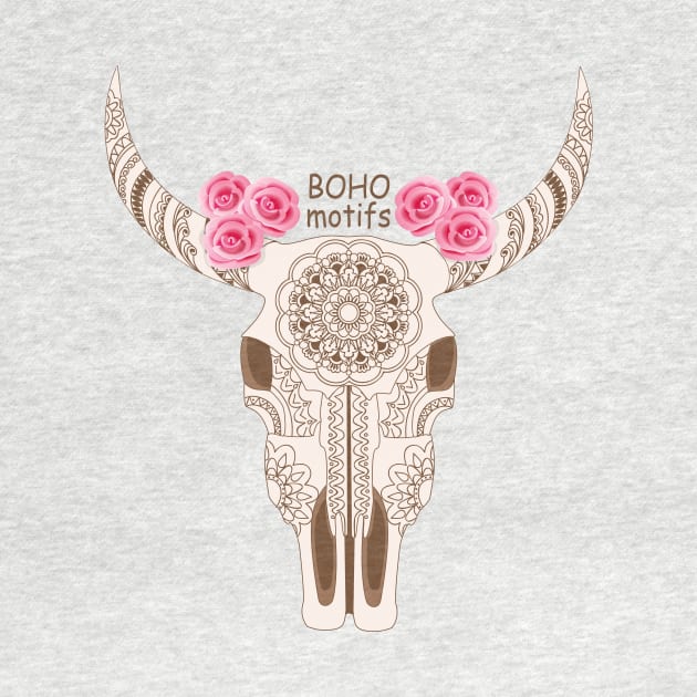 boho motifs with cow skull by Alina